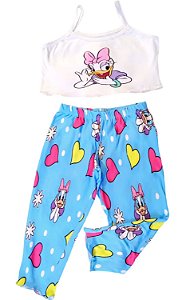 Pijama Infantil Margarida  Azul Com Calça De Coração